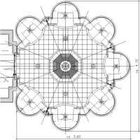 Dampfbad Grundriss Cocon als Version mit vier Sitzplätzen und zentralem Brunnen als Mittelelement mit Dampfauslaß