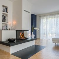 Design Kamin Raumtrenner Wohnzimmer Esszimmer Sofa