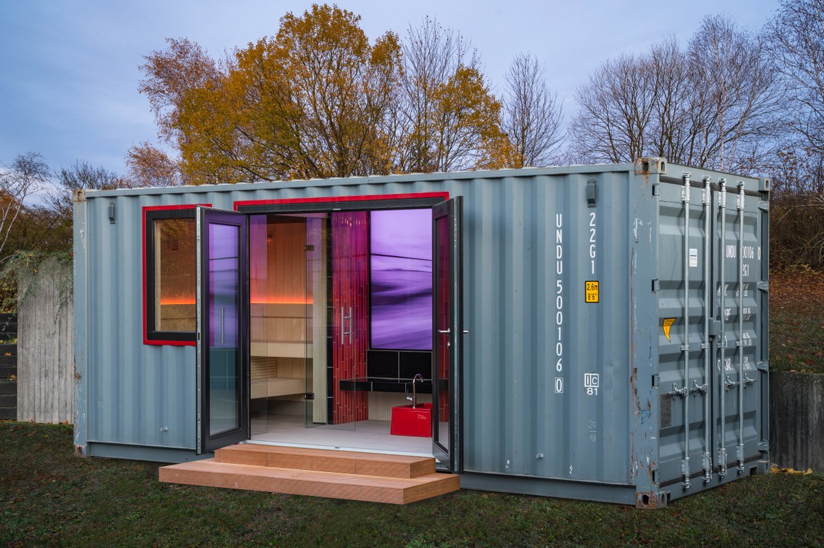 Container-Spa mit Dampfbad, Sauna und Dusche mieten!