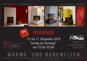 FEUERTAGE 2019 – Bauherrenmesse, Hausmesse und Tage der offenen Tür in unserer Kamin- und Kachelofen-Ausstellung mit Rüegg-Studio in Fulda.